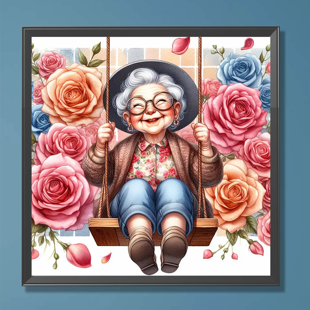 Diamond Painting - Full Round Drill - Swing Old Lady(Canvas|30*30cm)