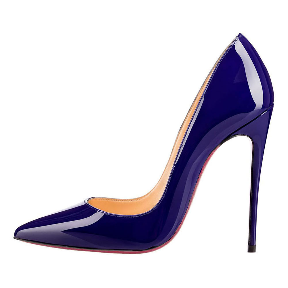120mm Women's Party Wedding Heels Blue Patent Pumps-vocosishoes