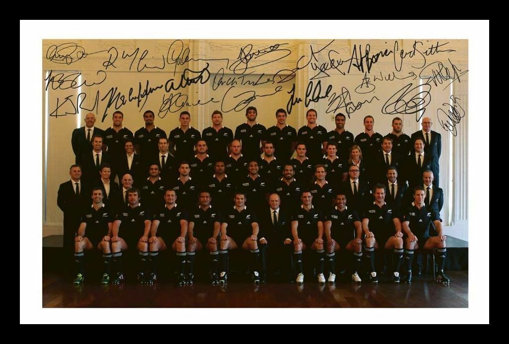 New Zealand All Blacks 2011 Rugby World Cup Squad Signed & Framed Photo Poster painting