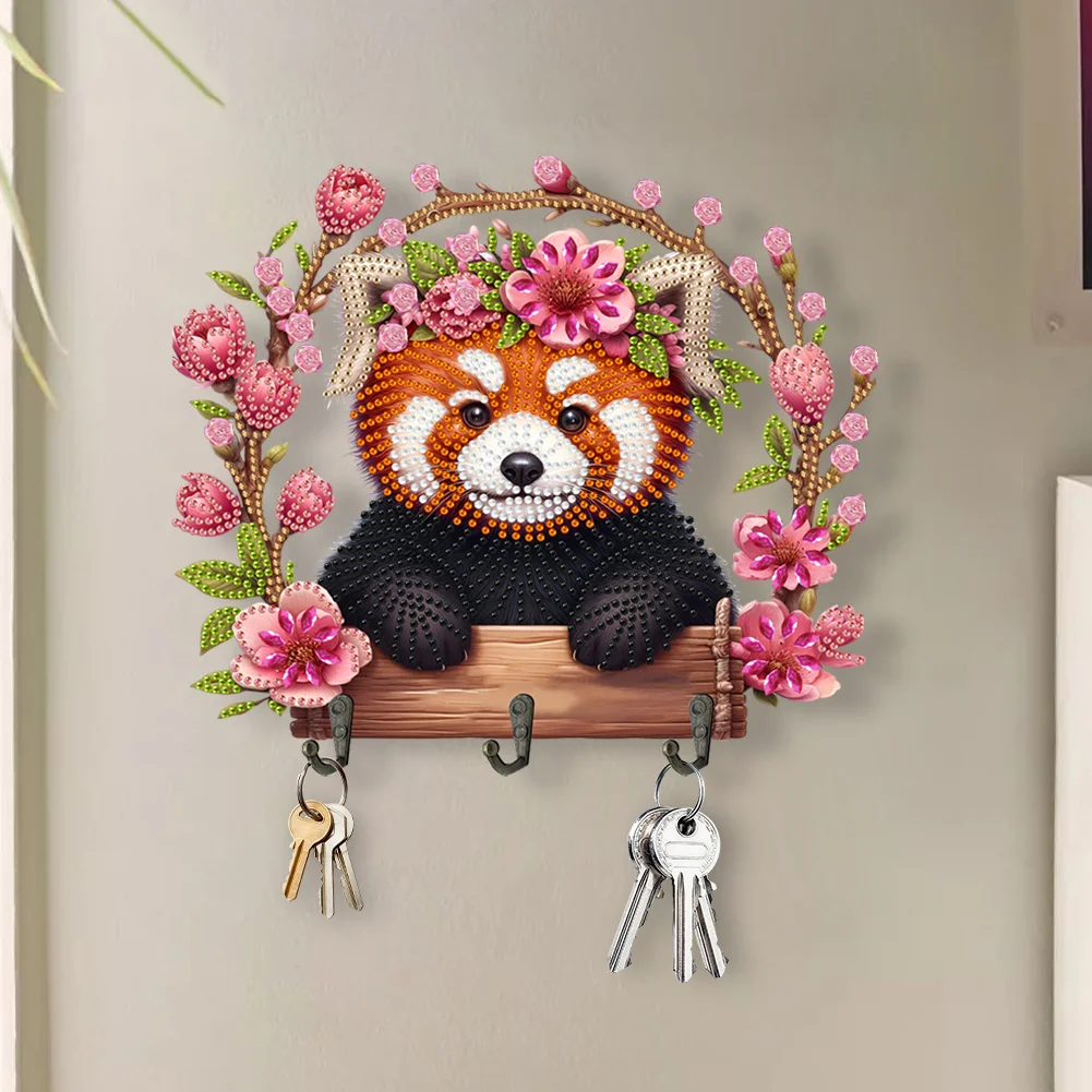 DIY Raccoon Wooden Special Shape 3 Hooks Diamond Painting Hook Rail for Wall Cabinet