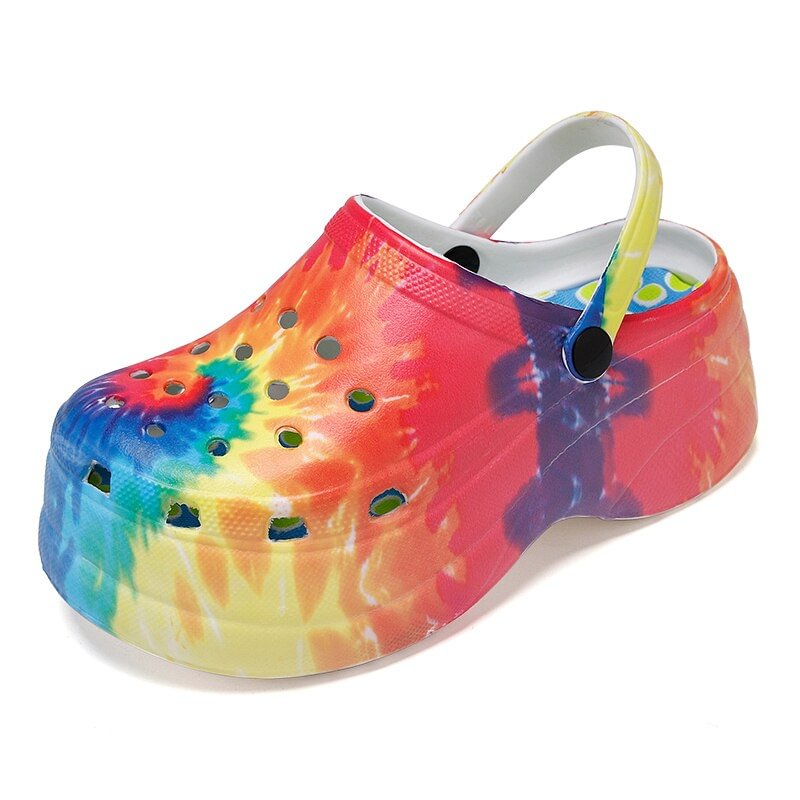 New Summer Women Spray Color Platform Garden Sandals Cartoon Fruit Slippers Slip on For Girl Beach Shoes Fashion Slides Outdoor