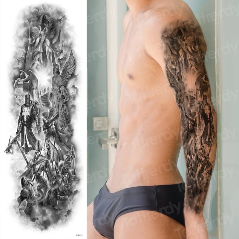 large temporary tattoos for women men full arm tattoo sticker sleeve thigh big body art decal black waterproof fake tatoo flower