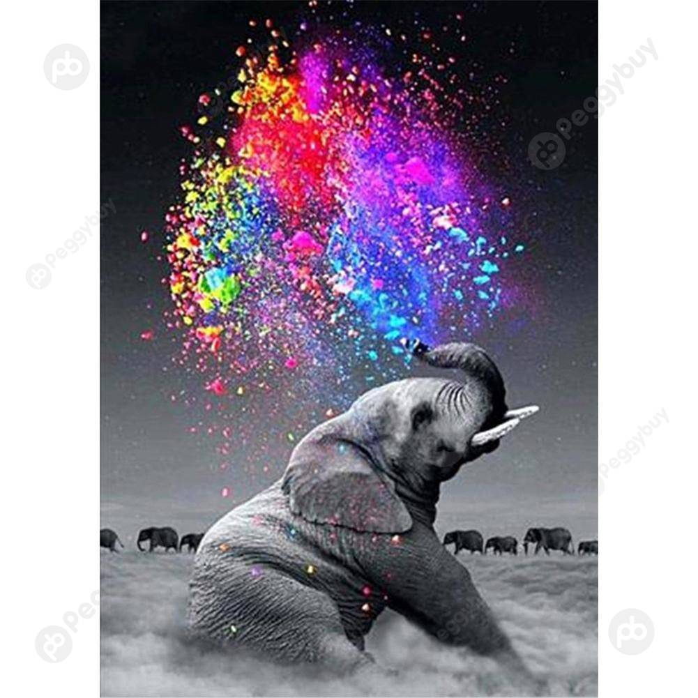 

30*40CM Round Drill Diamond Painting-Walking Elephant, 501 Original