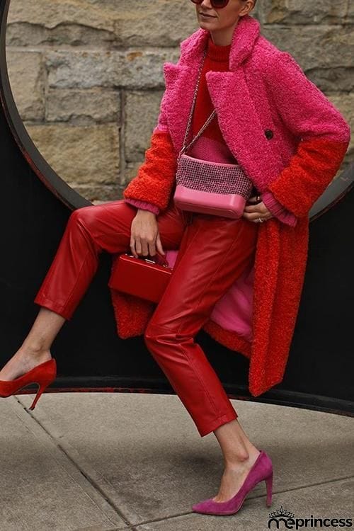 Plush Color Block Button Pocket Coat