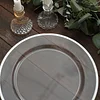 10 Pack | 12" Silver Rim Clear Heavy Duty Plastic Serving Trays, Disposable Charger Plates Tableware