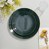 10 Pack | 8" Glossy Hunter Emerald Green Round Plastic Dessert Plates With Gold Rim, Disposable Appetizer Salad Party Plates