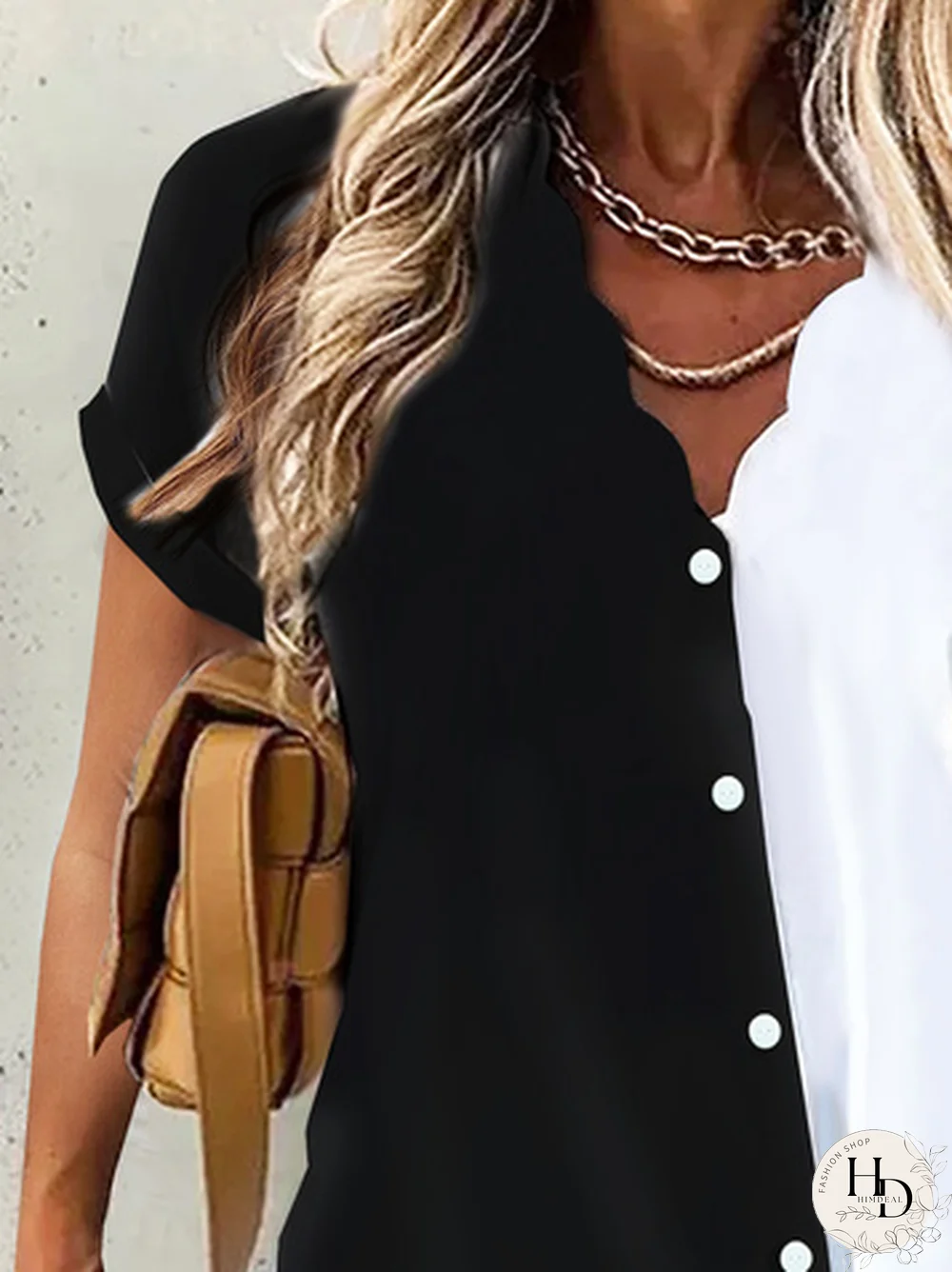 Color Block Casual Loose Blouse