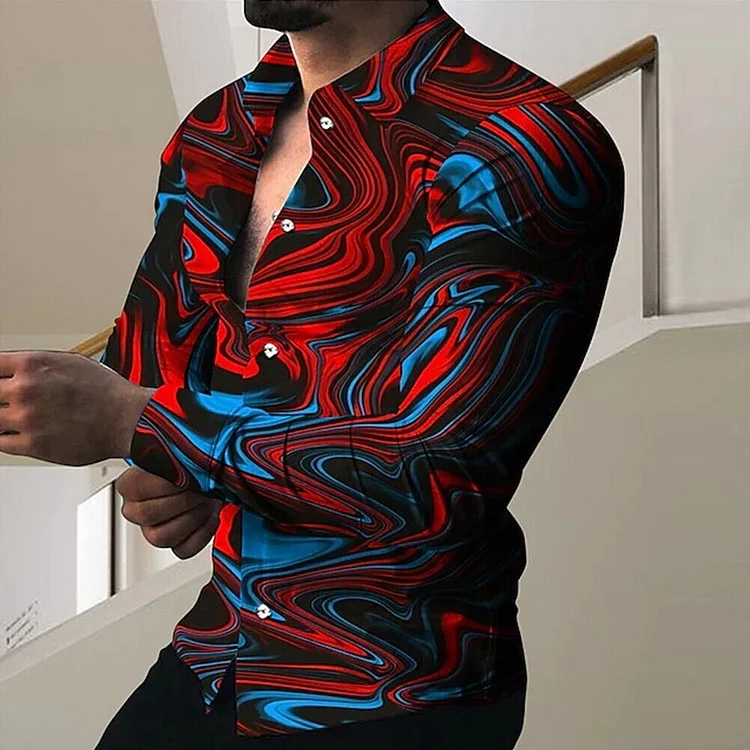 Men's Daily Water Ripples Pattern Button Long Sleeve Shirt