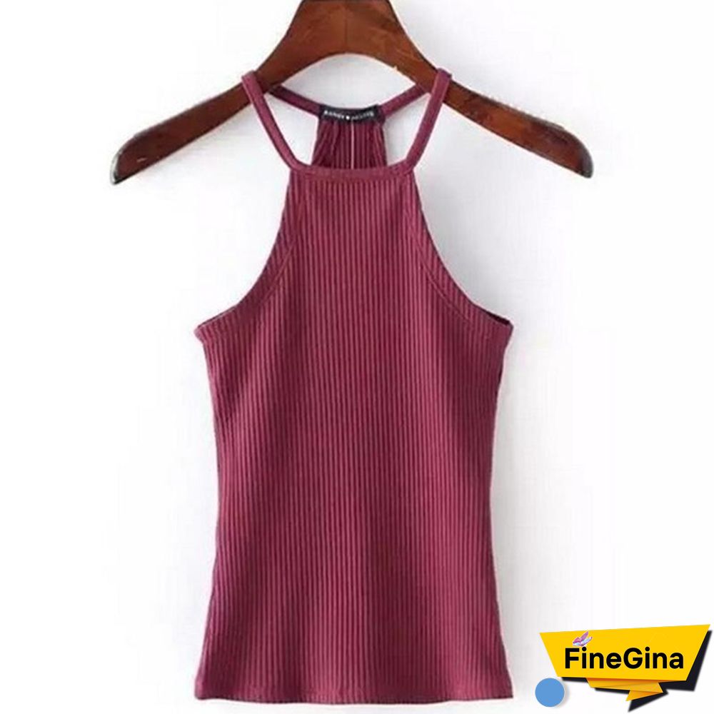Women Summer Tops Off Shoulder Tank Top Knitted Cotton Halter Cropped Blouses Vest