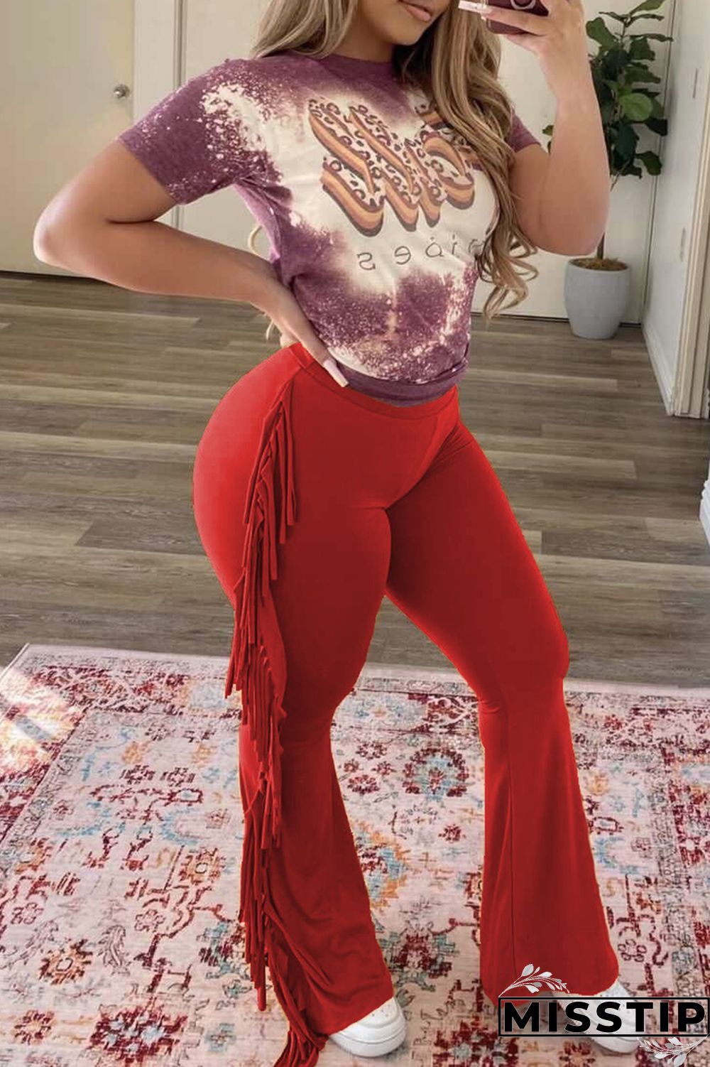 Yellow Fashion Casual Solid Tassel Patchwork Skinny Mid Waist Speaker Trousers