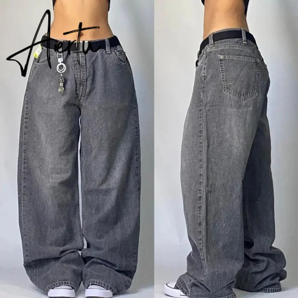 Aiertu American New Fashion Hole Multi-pocket Tooling Baggy Jeans Female Y2K High Street Vintage Casual Straight Wide-leg Mop Pants Aiertu