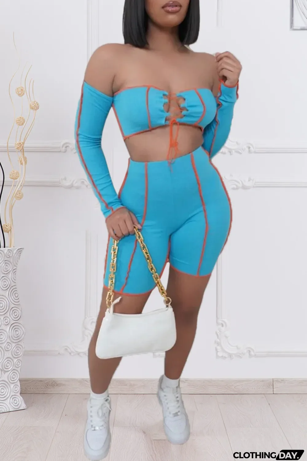 Grey Street Solid Bandage Strapless Long Sleeve Two Pieces