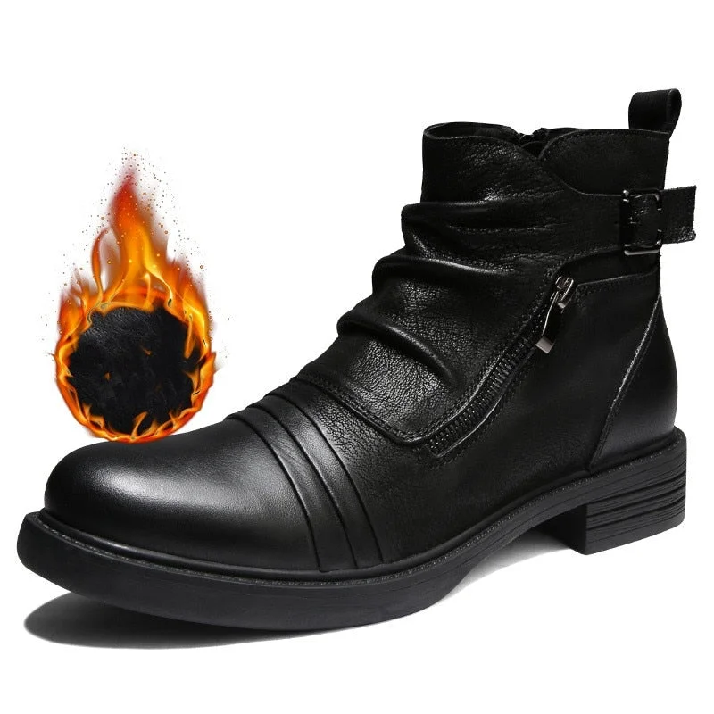 Retro Wrinkle 100% Genuine Leather Mens Chelsea Boots Original Designer Waterproof Ankle Boots Monk Strap Men Shoes Oxfords