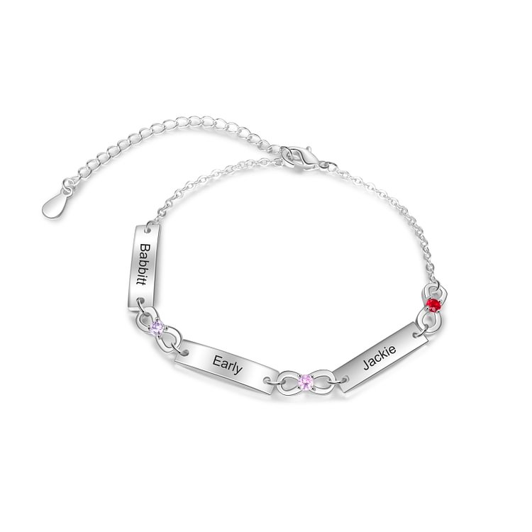 Infinity Bracelet 1-6 Personalized Names with Birthstone - 3 First Names