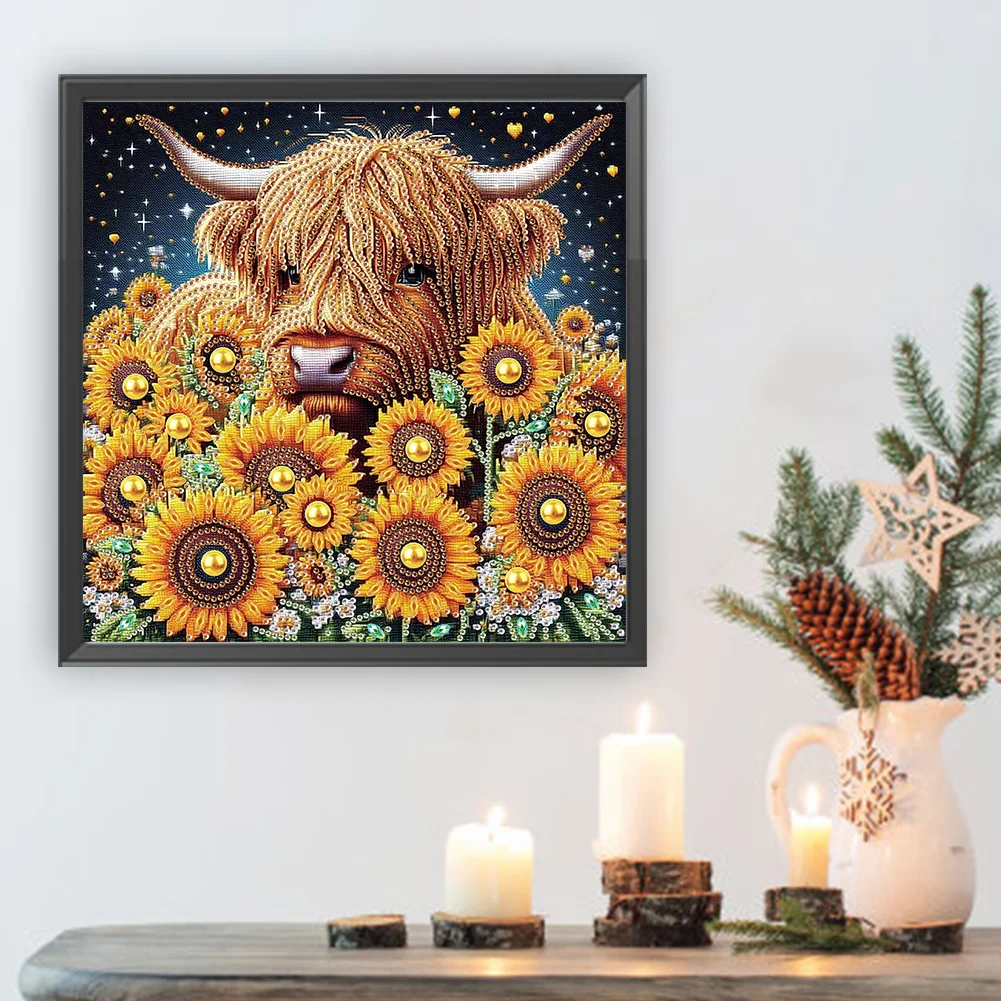 Diamond Painting - Partial Special Shaped Drill - Flower Highland Yak(Canvas|30*30cm)