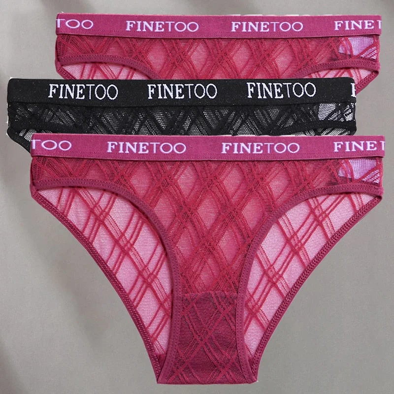 FINETOO 3PCS/Set Mesh Women Sexy Panties Lingerie M-XXL Breathable Underwear Pantys Low Waist Girl Briefs Letter Woman Underpant
