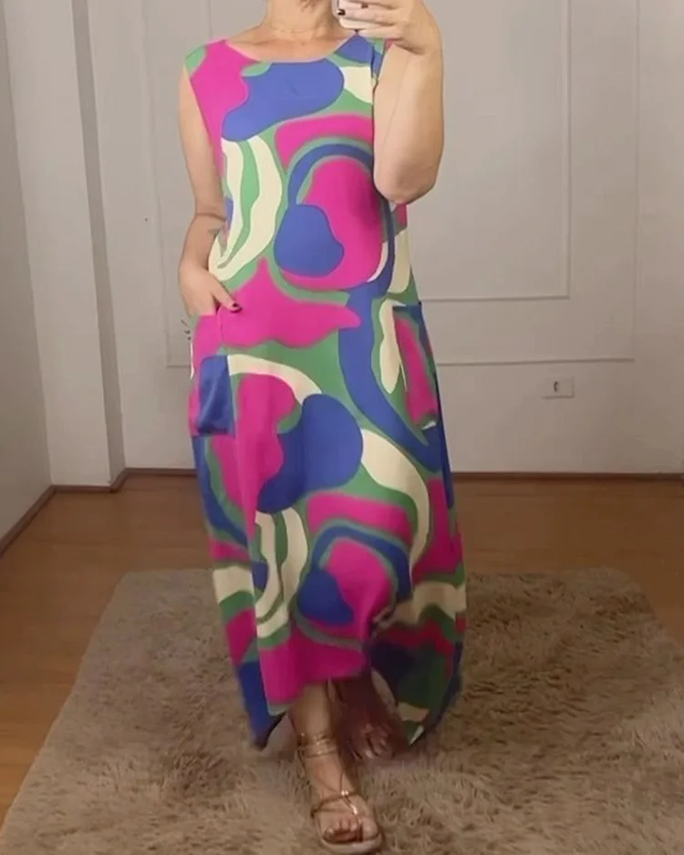 Sleeveless Abstract Print Dress
