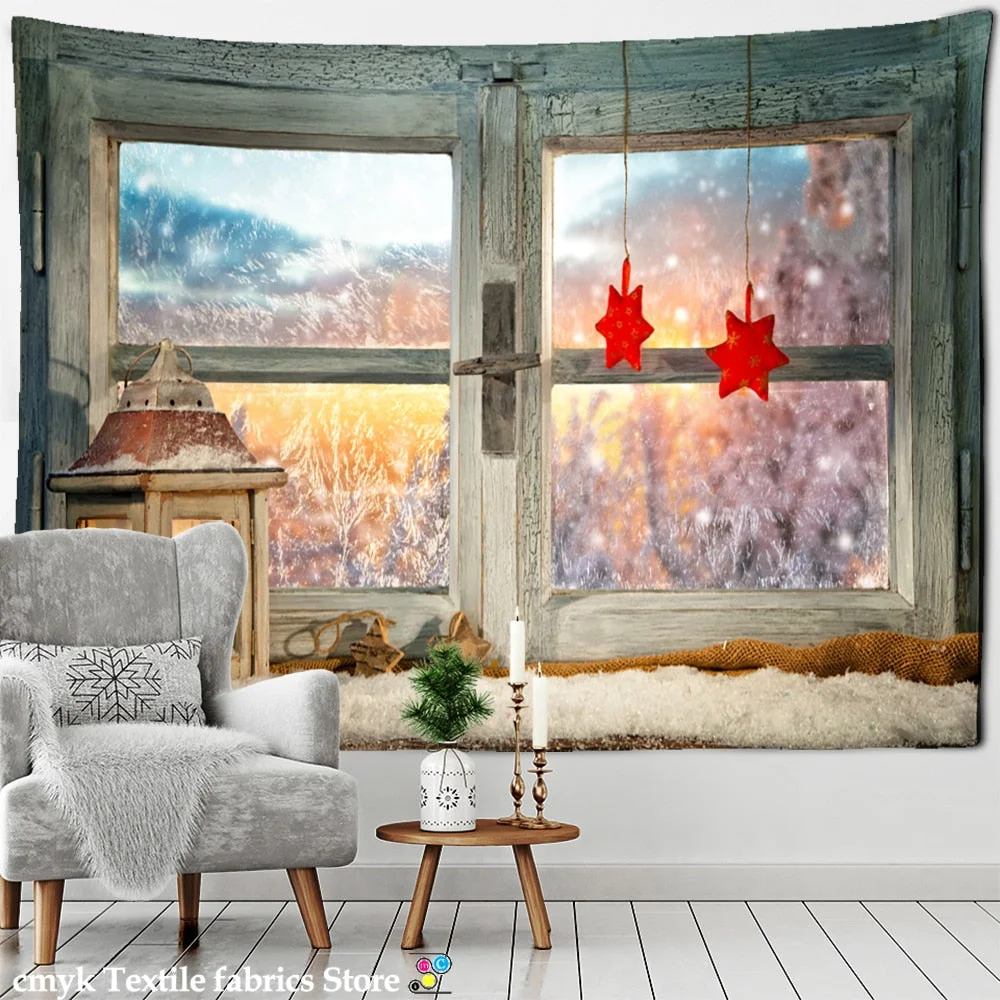 Christmas Gift Tapestry Wall Hanging Bells Window Scenery Hippie Tapiz Bohemian Dormitory New Year Home Decor