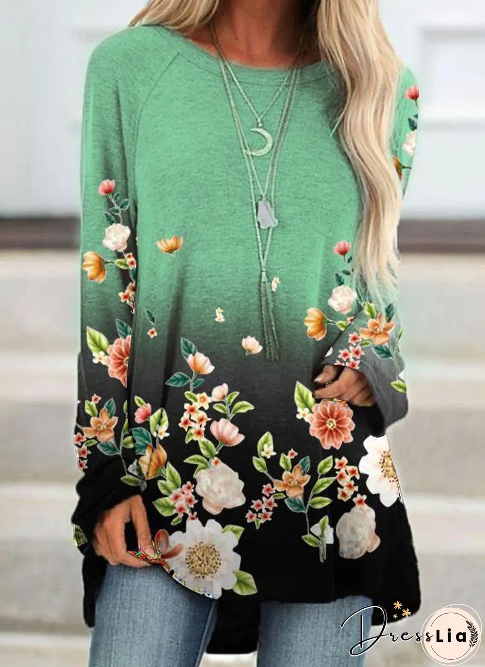 Gradient Color Retro Long Sleeve Top