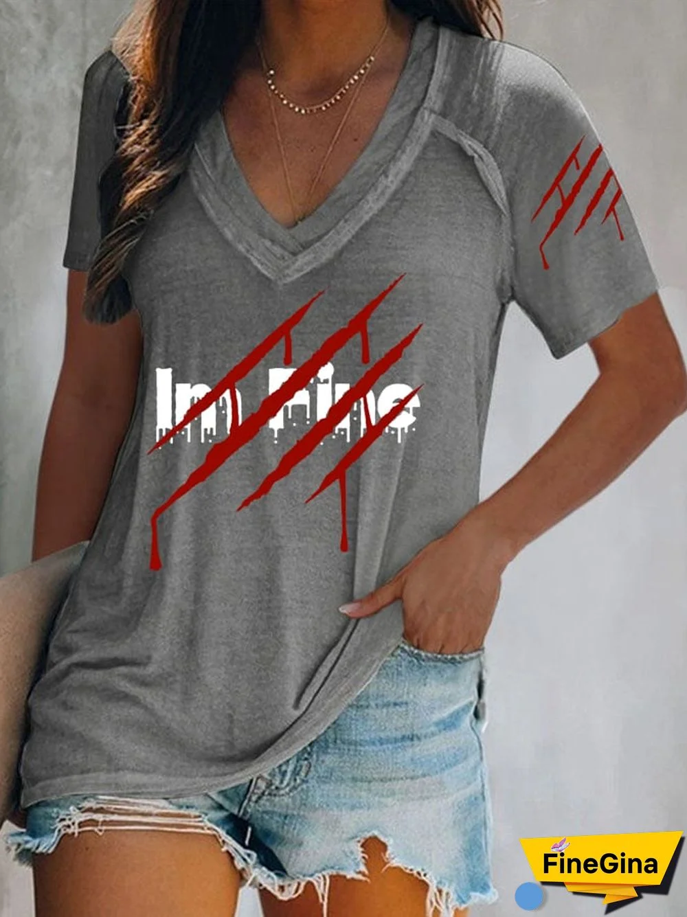 Women's Bloody I'm Fine Print Short Sleeve T-Shirt