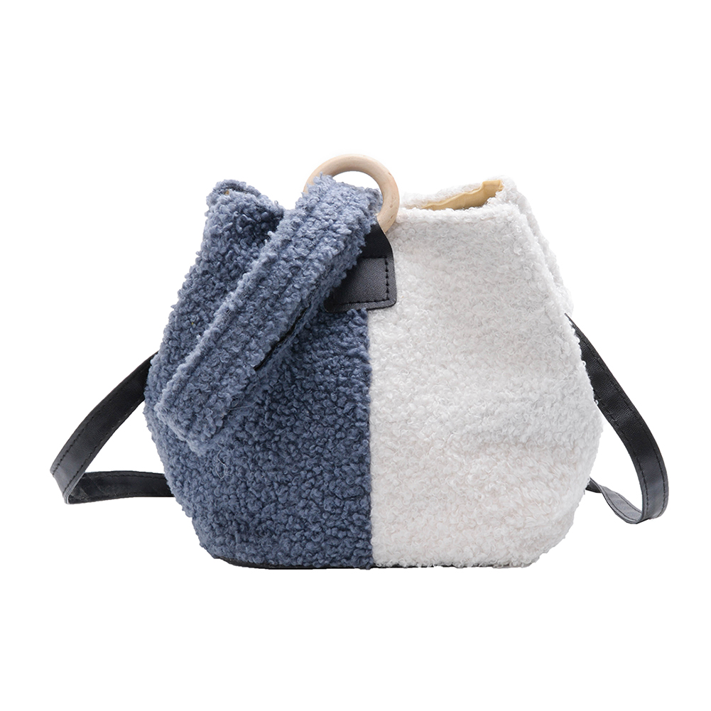 

Retro Woolen Shoulder Bucket Bag Autumn Splicing Color Crossbody Tote, Style 3, 501 Original