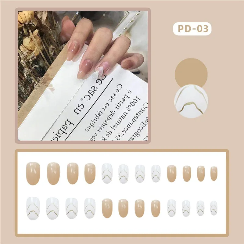 24pcs Leopard Theme Full Cover False Nail Tips Black Heart Line Transparent Stiletto French Fake Nails With Glue Detachable Tips-Nail Inspo