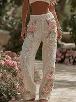 Women's Vintage Patchwork Floral Art Cozy Knit Pants
