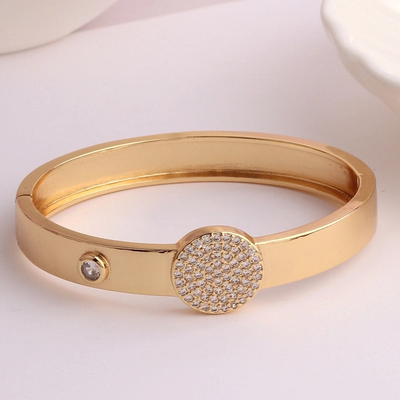 Hip-hop Palm Rose Leopard Copper 18k Gold Plated Zircon Bangle In Bulk
