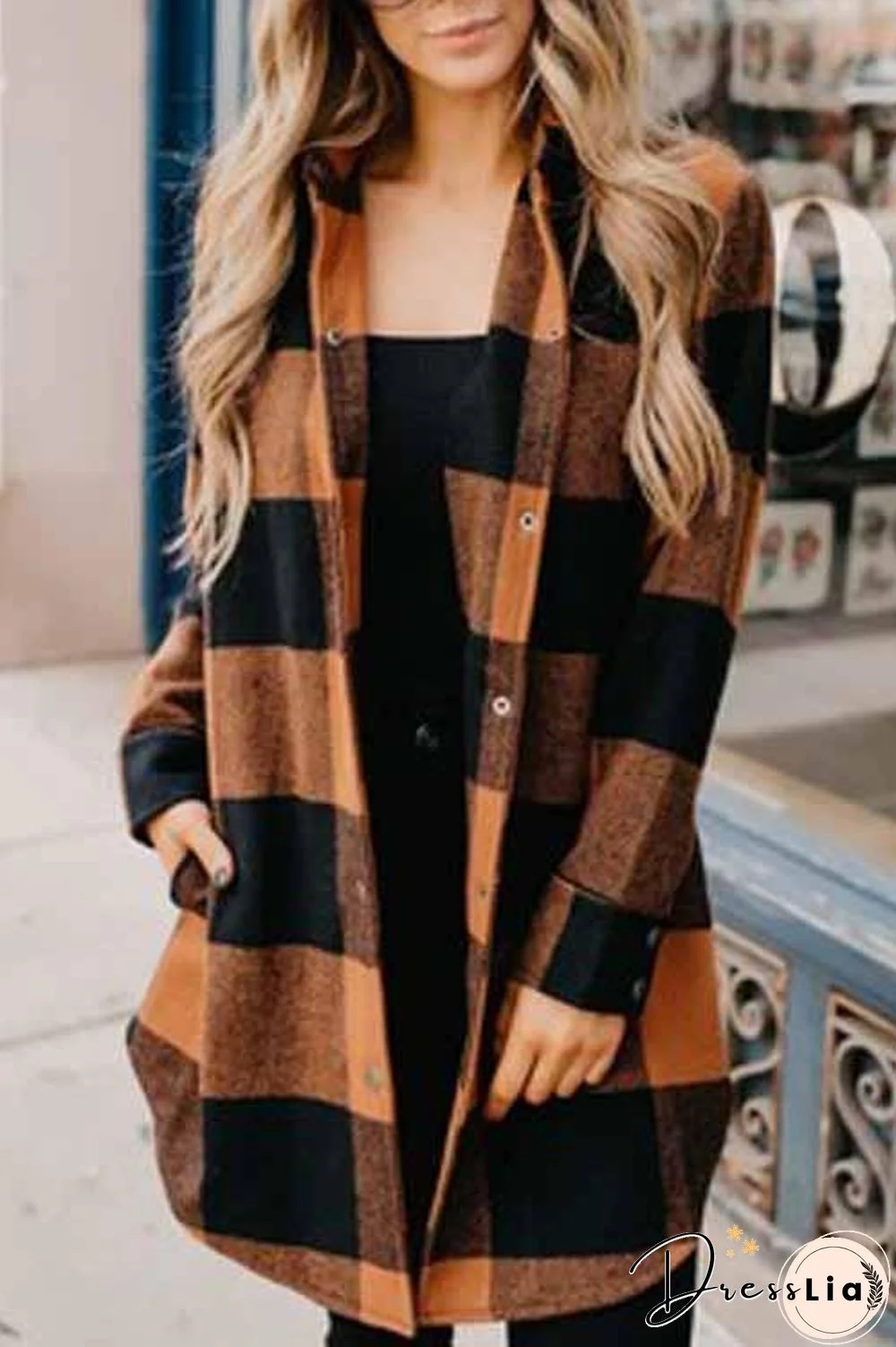 Wide Plaid Jacket Long Coat
