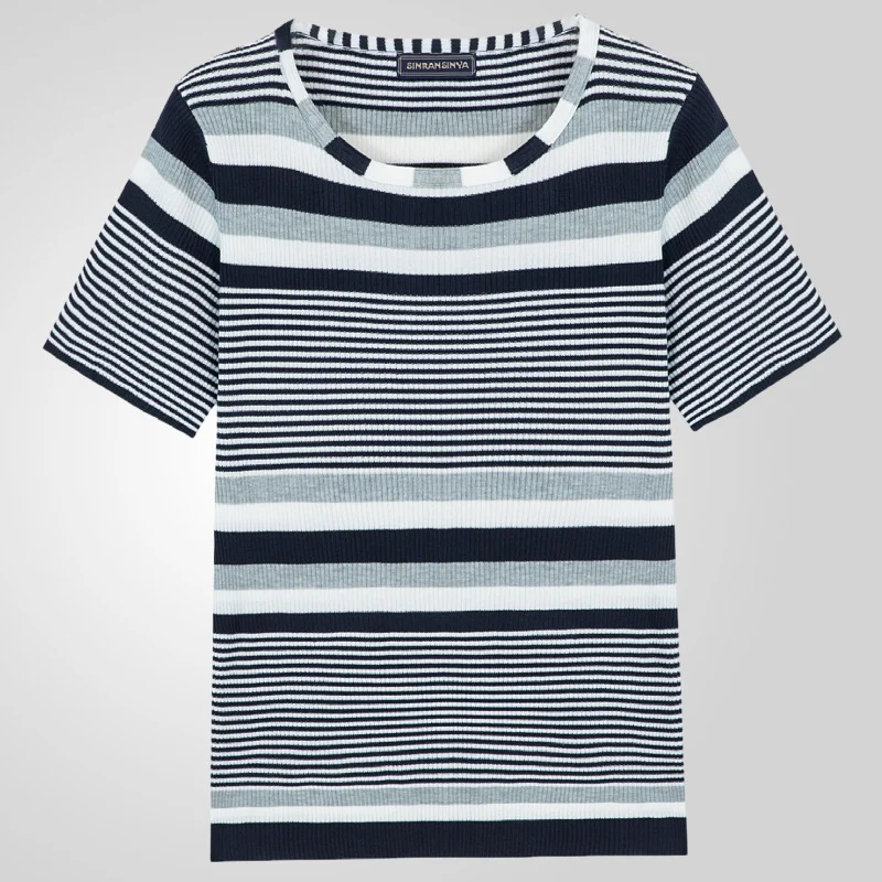 Uveng Uveng Men's Wear Striped Round-Neck Short-Sleeved T-Shirt Spring And Summer Men's Knitwear SY0034