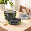 Camping Cookware Mess Kit Serves for 2-3 Person for Hiking Picnic (Green)