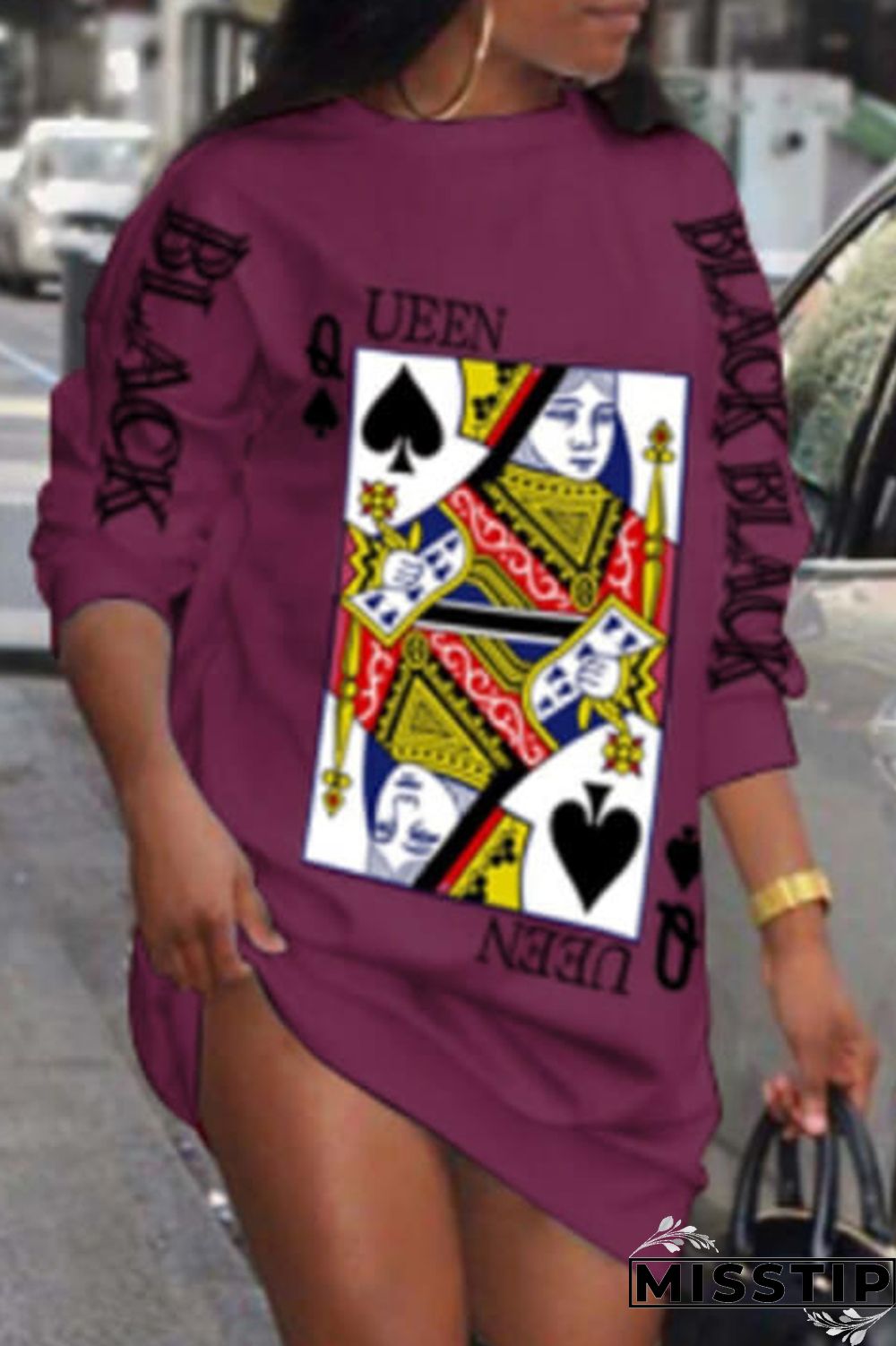 Purple Fashion Casual Print Basic O Neck Long Sleeve Plus Size Dresses