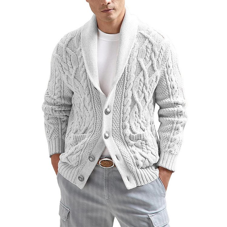 Men's English Lapel Jacquard Knit Jacket Cardigan Sweater