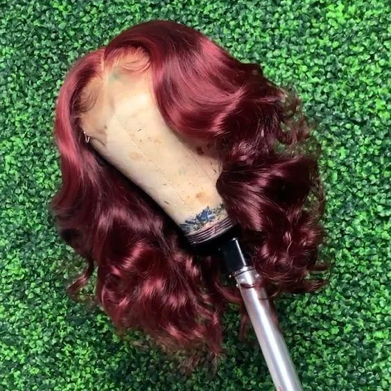 Wine Red Short Bob Body Wave Wig For Women