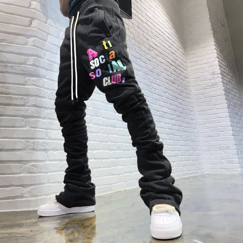 Fashionable personality street style letter print sports trousers
