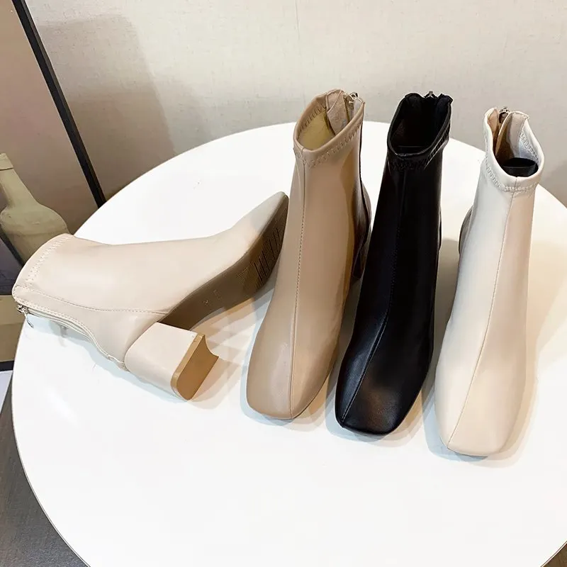 Breakj Breakj Boots Women 2025 New Female Boots Winter Head Behind The Zipper Short Boots Women's Thick And Middle Boots Children