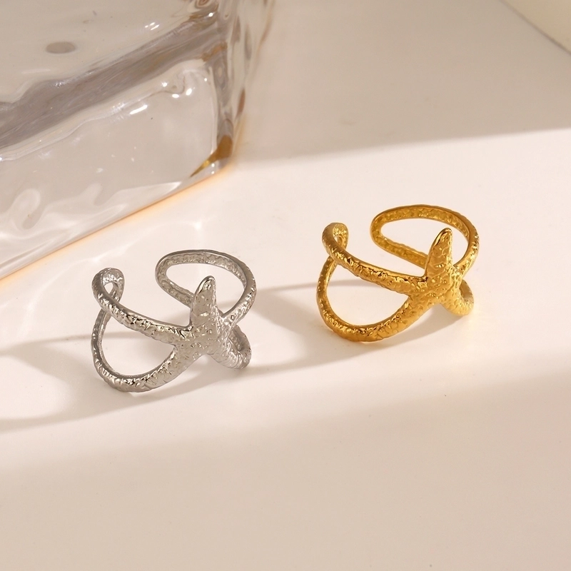 Beach Starfish 304 Stainless Steel 18K Gold Plated Plating Open Rings