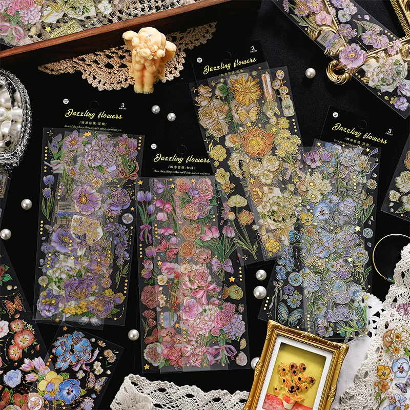 Gold four seasons messenger retro hand-painted diy hand material stickers 4-piece set
