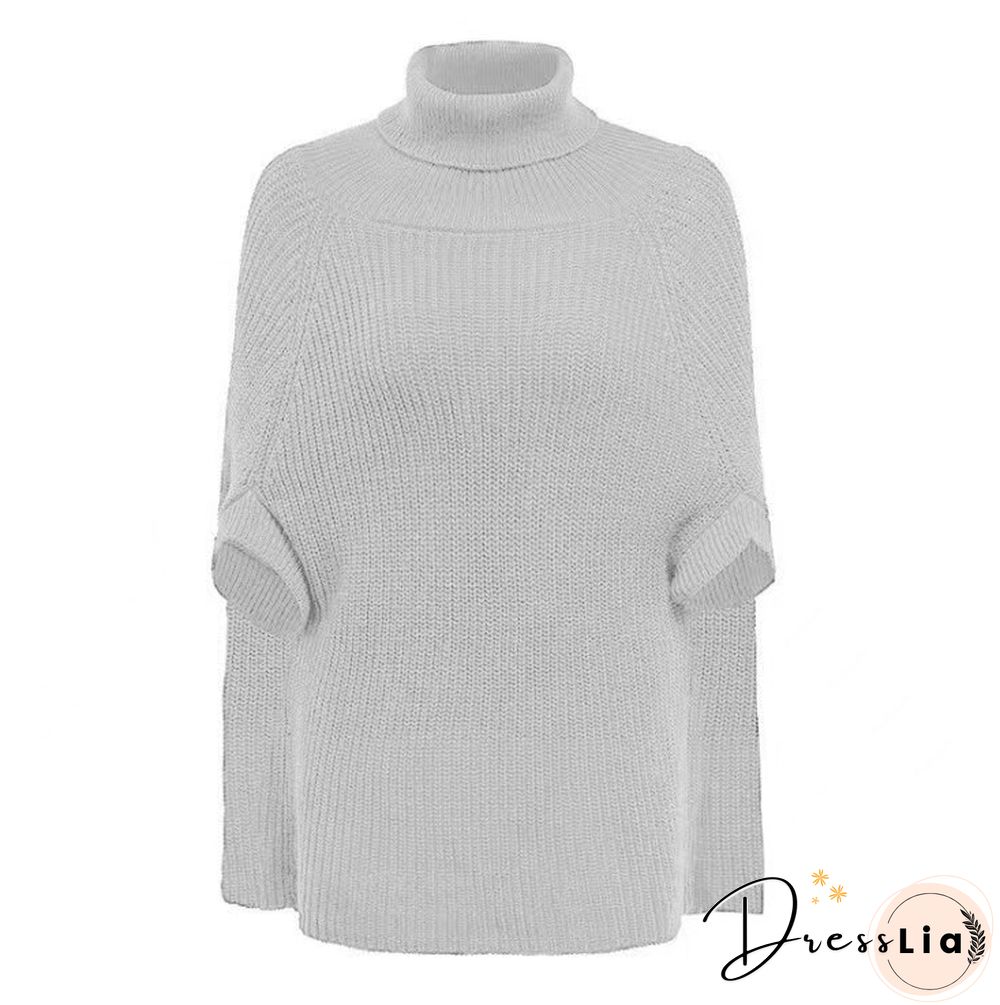 Fashion Cape Turtleneck Sweaters Women Fall Elegant Sleeveless Poncho Coats Female Batwing Knitted Oversized Jumpers Mujer