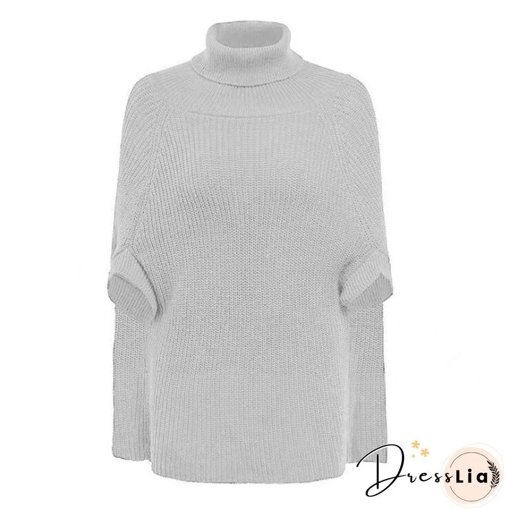 Fashion Cape Turtleneck Sweaters Women Fall Elegant Sleeveless Poncho Coats Female Batwing Knitted Oversized Jumpers Mujer