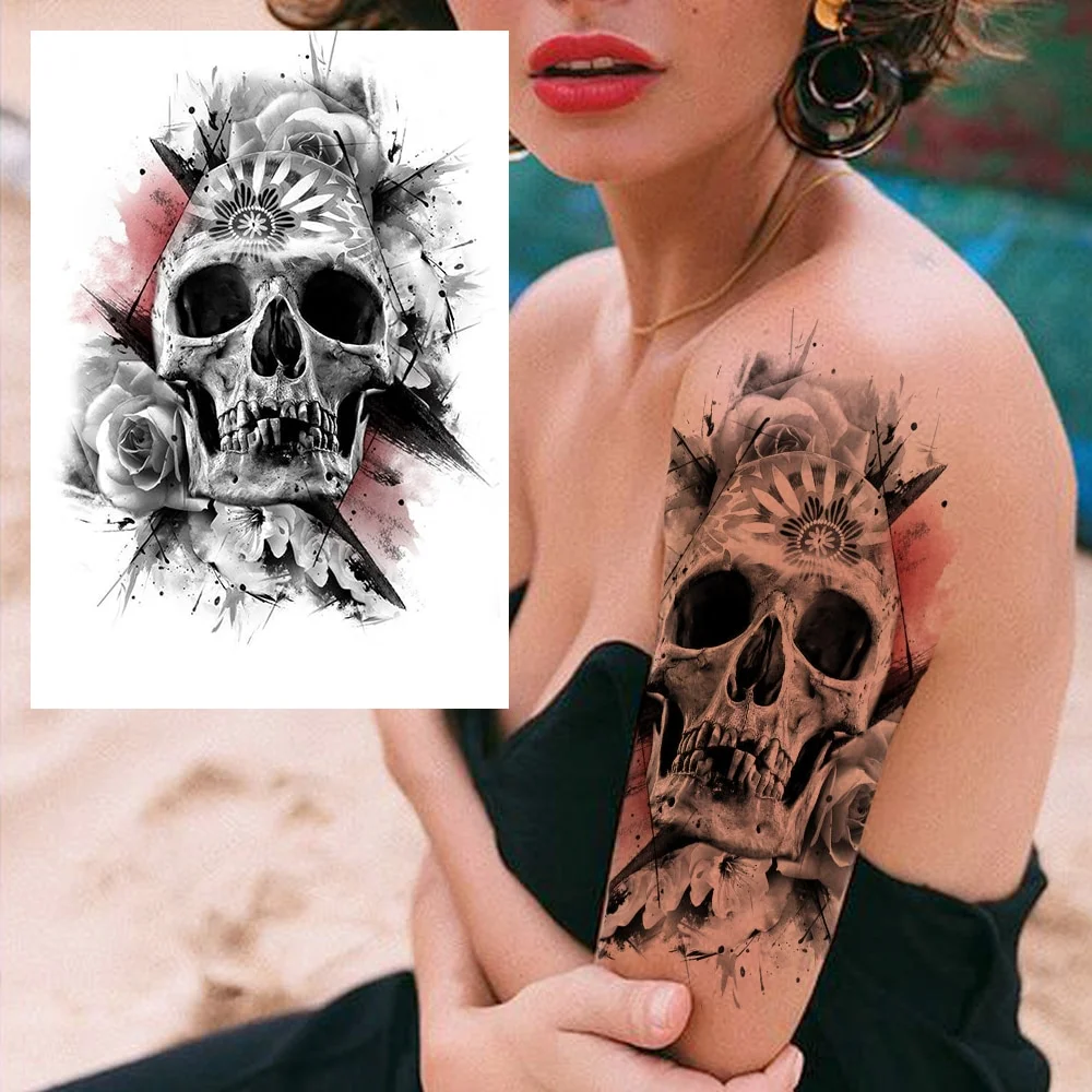 Sdrawing Military Wolf Temporary Tattoos Sleeve For Men Adult Fake 3D Lion Skull Tatoos Sticker Full Arm Warriors Tattoos For Show