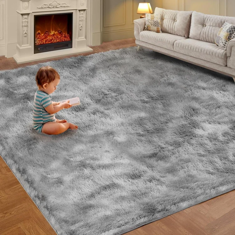 Sanmadrola Area Rug for Bedroom,4'X5.2',Fluffy Shag Rug for Living Room,Furry Carpet for Kids Room,Shaggy Throw Rug for Nursery Room,Fuzzy Plush Rug,Black Carpet,Rectangle,Cute Room Decor for Baby