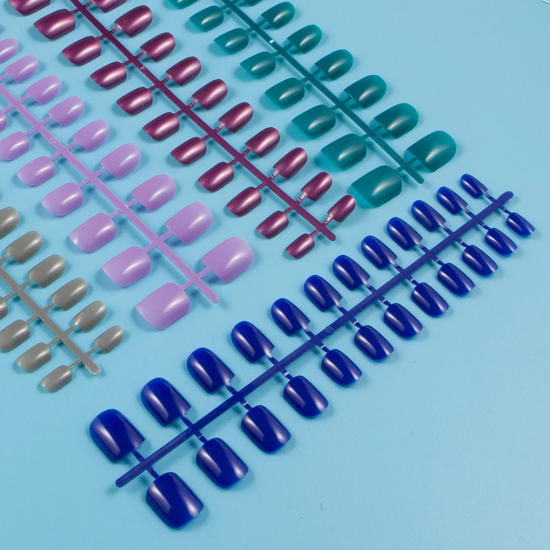 24 Pieces/Set, 5 Sets Mixed Colors Short Square False Nail Tips Press on Fake Nail Tips 10 Sizes Full Cover Nails Combo 09-Nail Inspo