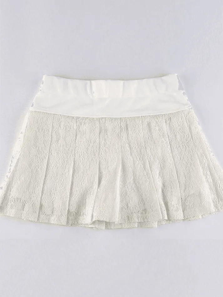 Brownm A Line Pleated Lace Mini Skirt