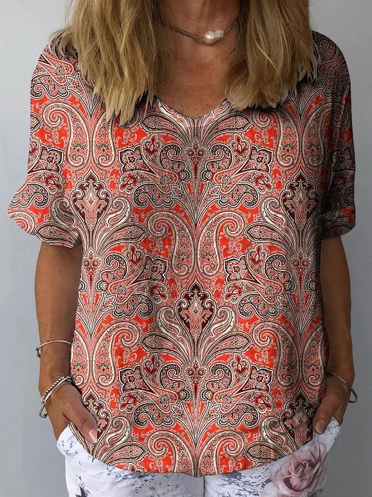 Women's Vintage Lovely Floral Art Print Casual Cotton And Linen Shirt