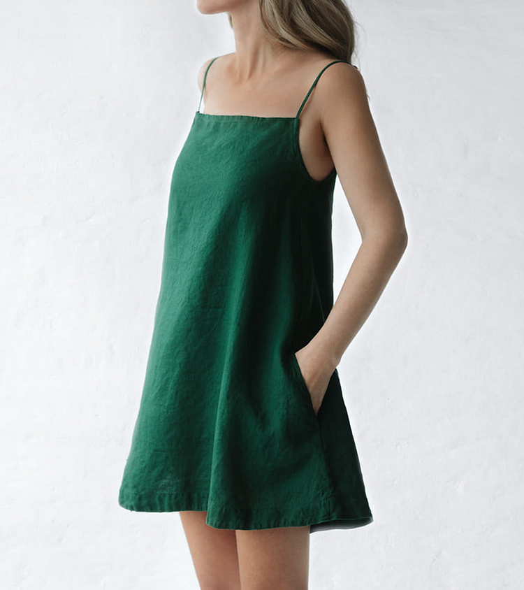 Classic A-Line  Mini Linen Slip Dress