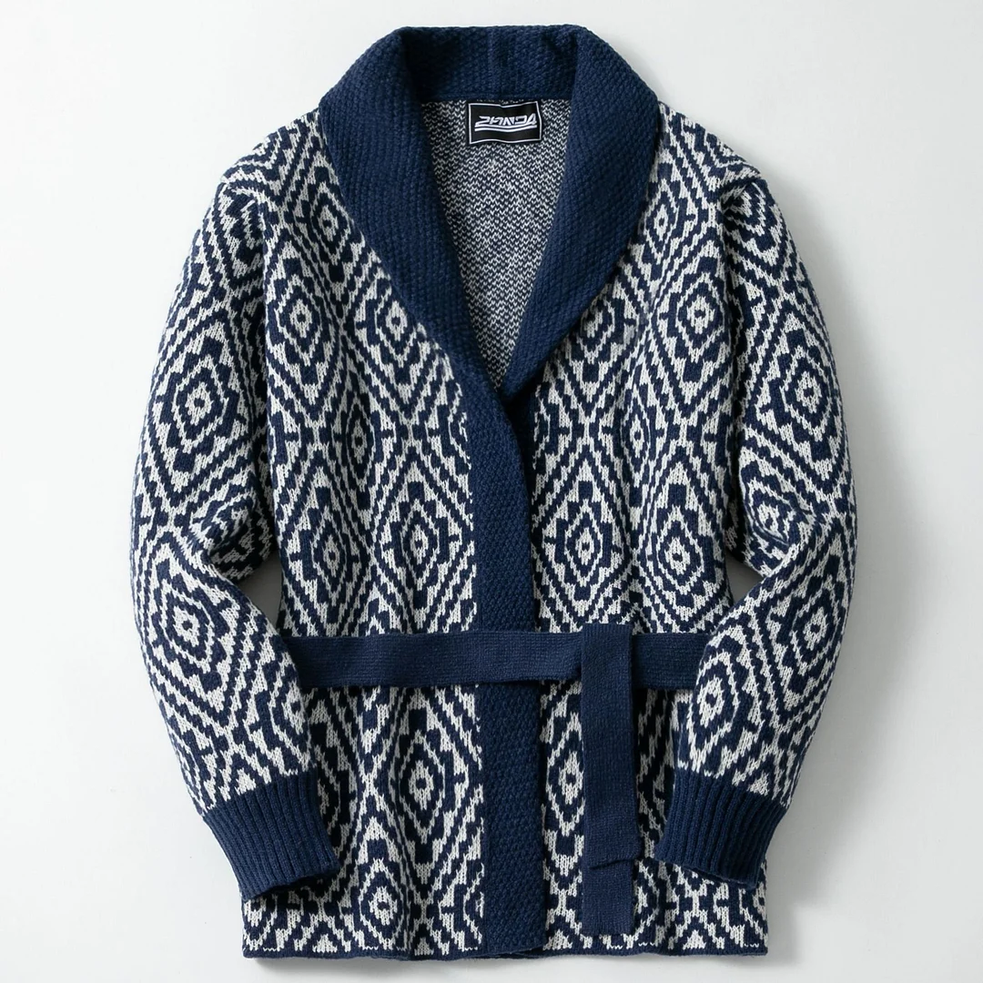 Uveng Uveng Men's Rhihem-Shaped Hairy Coat Autumn And Winter Thickened Medium-Long Belt Cardigan Sweater SY0217