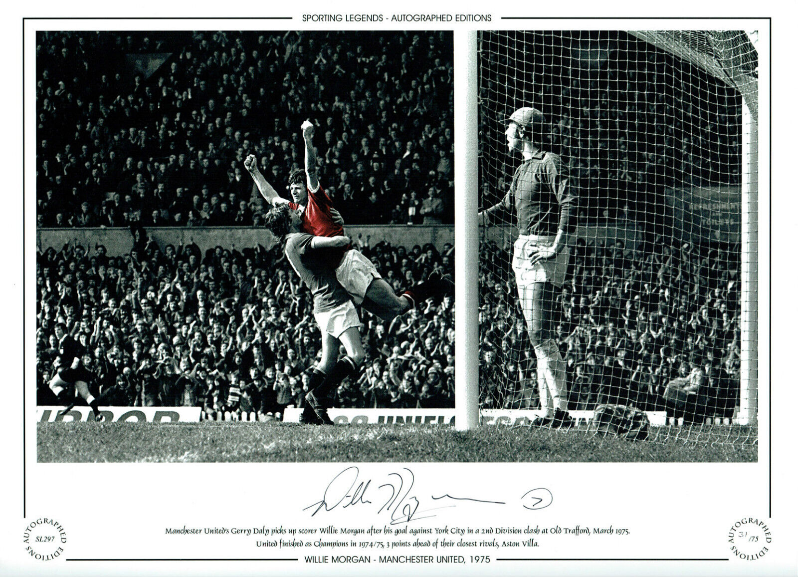 Willie MORGAN Signed Autograph 16x12 Manchester United Photo Poster painting AFTAL COA