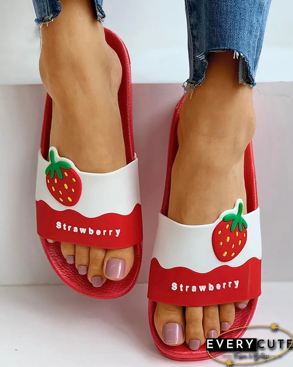 Fruit Pattern Open Toe Flat Sandals