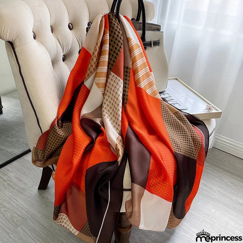 Women's Silk Neck Wrap Printed Pattern Trendy Beach Scarves